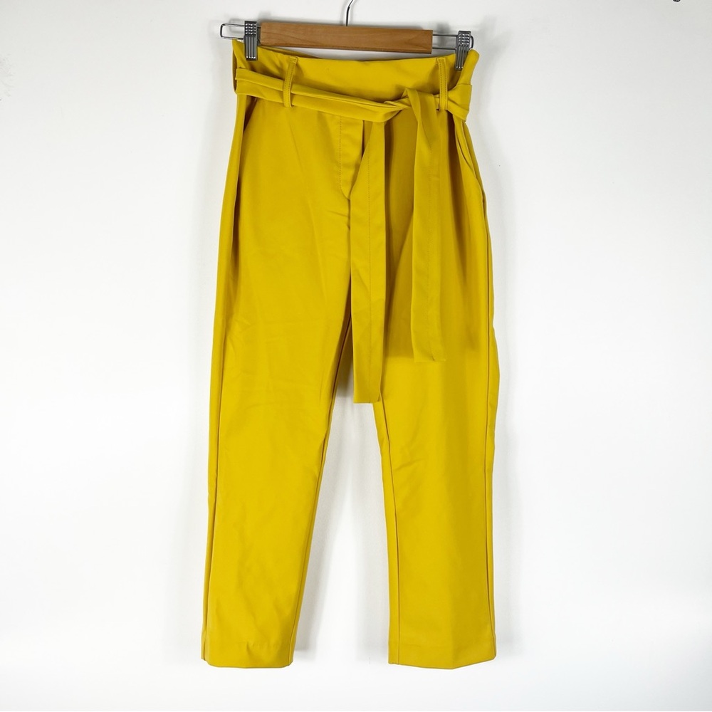 JL Atelier Paperbag Pants Stretch Mustard Tie Waist size Small